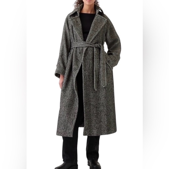 Gap Wool Herringbone Oversized Trench Coat Business Office Siren Career NWT - Picture 2 of 5